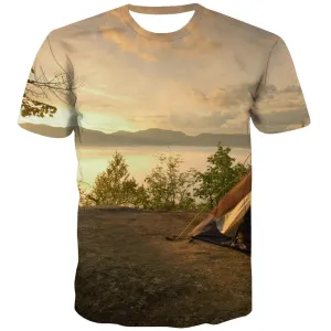 Camping T-shirt Men Sunset Shirt Print Forest T shirts Funny Flame T-shirts 3d