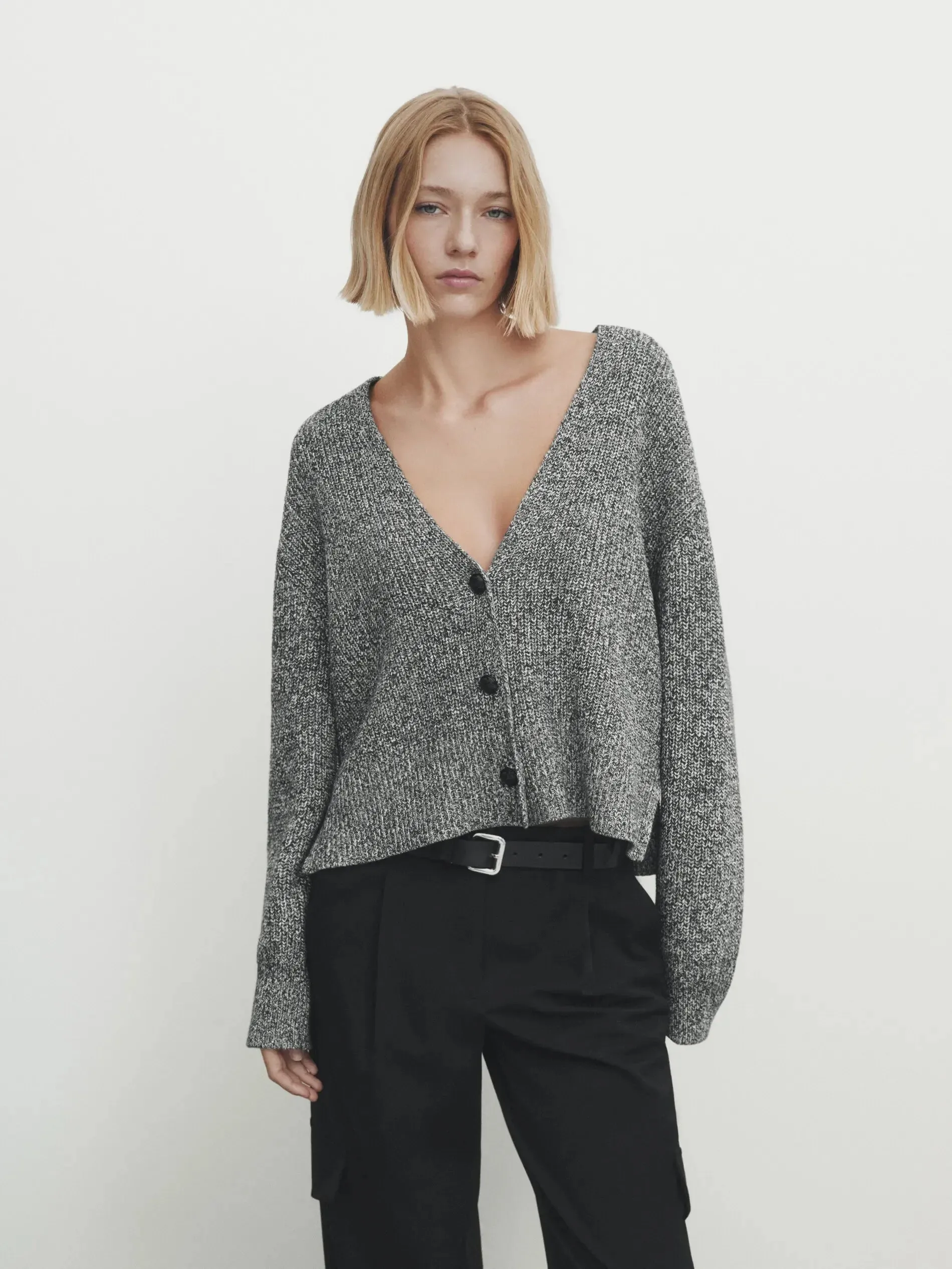 Casual Cotton Knitted Ethereal Two-tone Yarn Cardigan