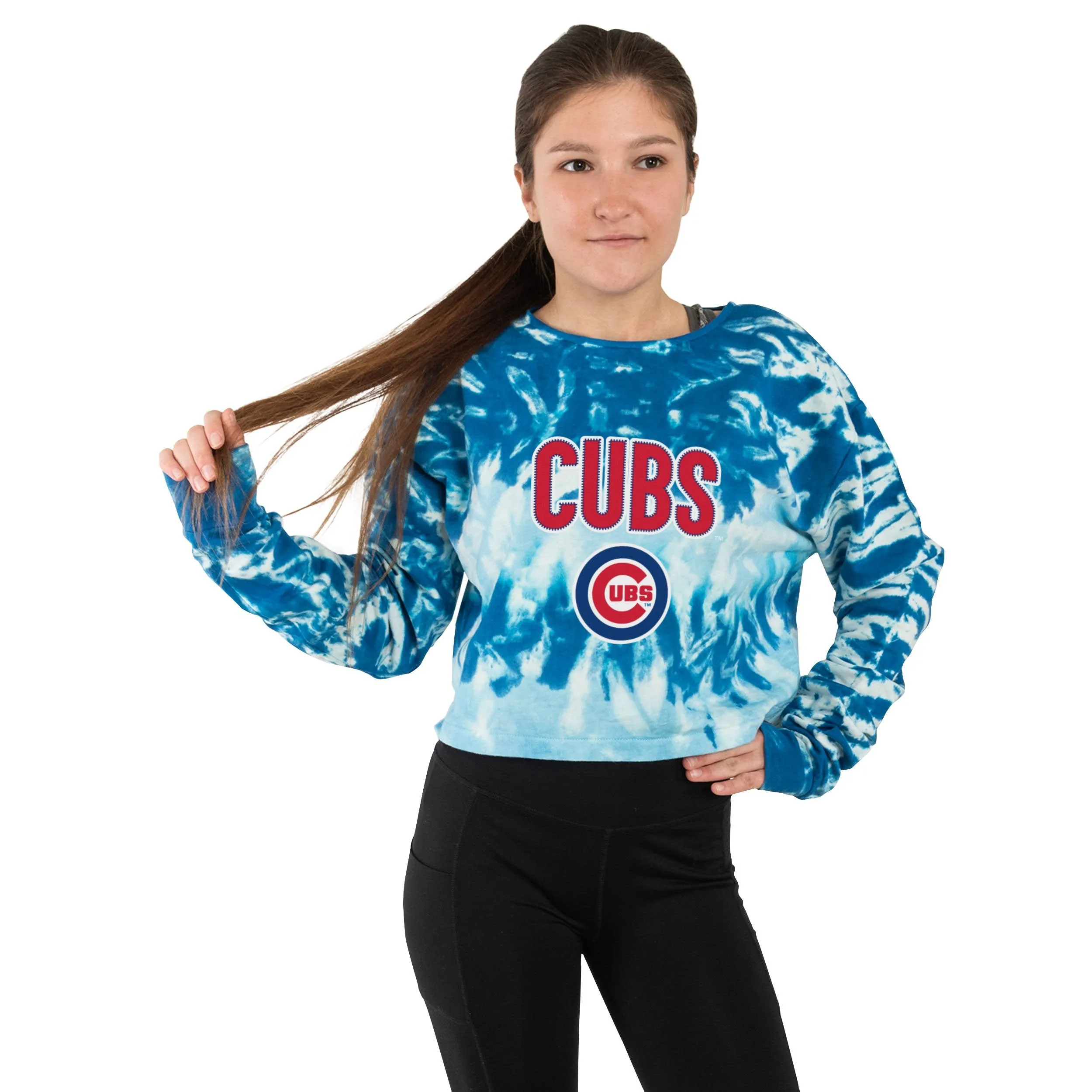 Chicago Cubs MLB Womens Tie-Dye Rush Cropped Sweater