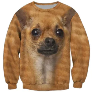 Chihuahua Face 3D Full Printed Sweatshirt, Dog Christmas Sweatshirt For Humans