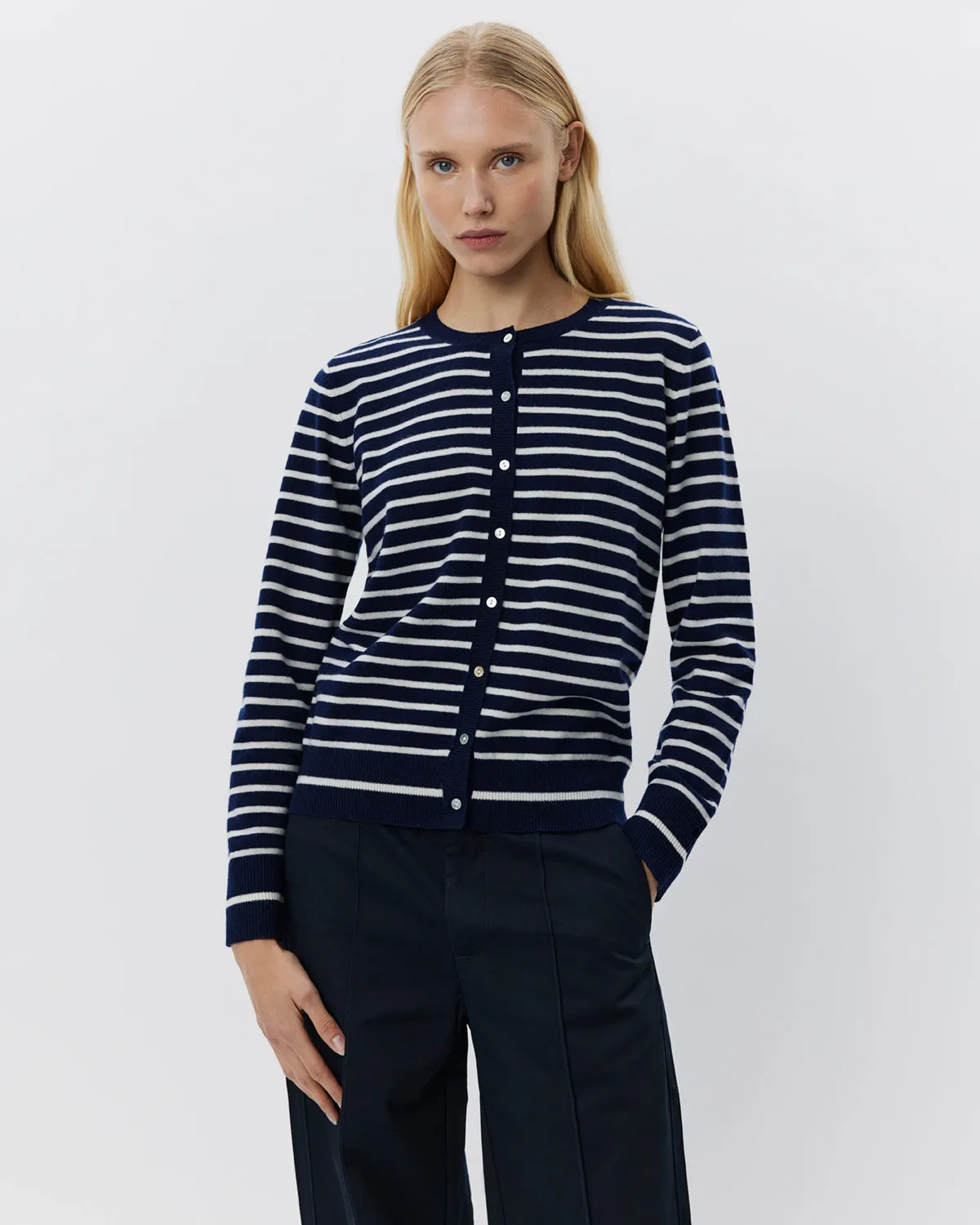 CISSESW STRIPE CARDIGAN - Dark Blue striped