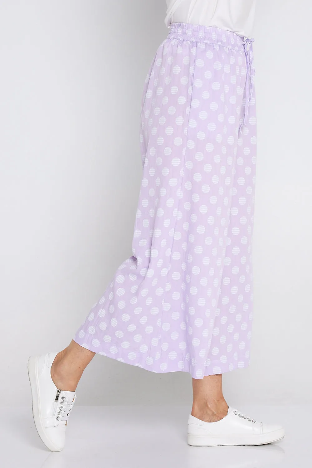 Cleo Wide Leg Drawstring Pants - Lilac/Spot