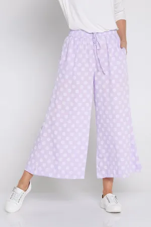 Cleo Wide Leg Drawstring Pants - Lilac/Spot