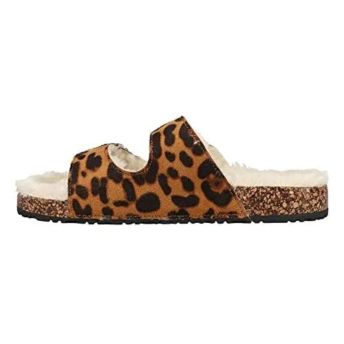 Corkys Women's Laid Back Fuzzy Slip On Sandal - Leopard 25-2006