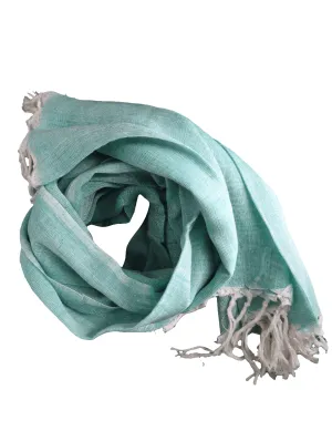 Cotton scarf - white tassels green