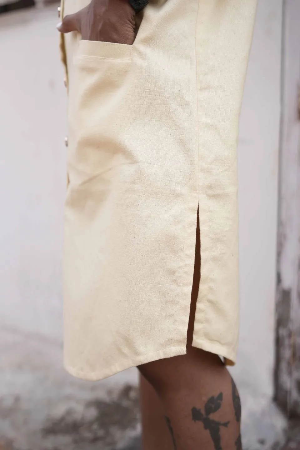 Cotton Shirt Dress- Double Cream