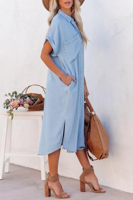 Cowboy short Sleeve long Shirt Dress