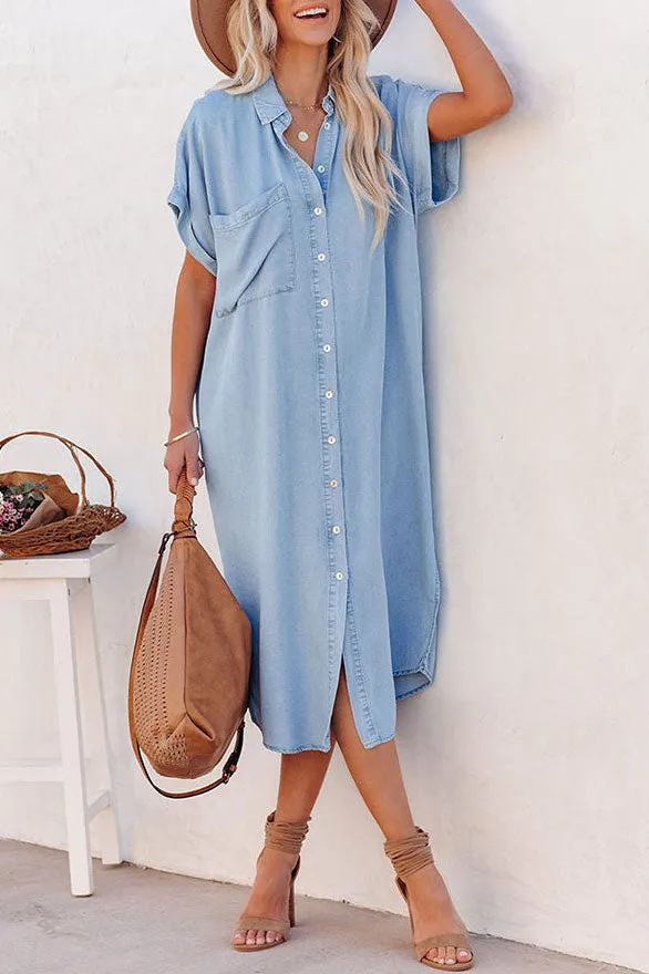 Cowboy short Sleeve long Shirt Dress