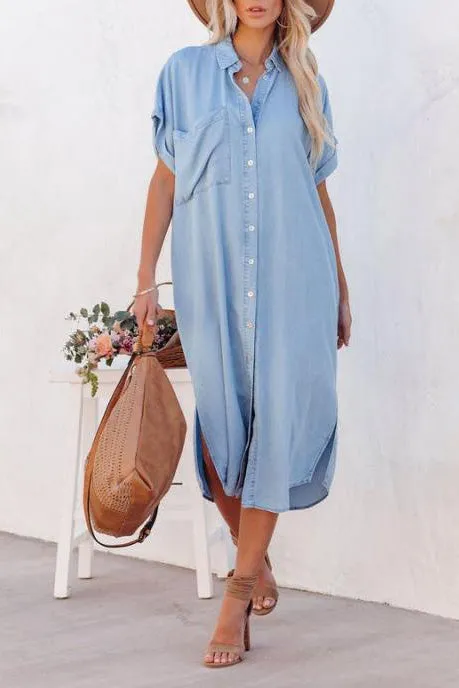 Cowboy short Sleeve long Shirt Dress