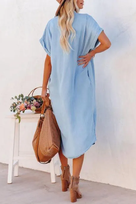 Cowboy short Sleeve long Shirt Dress