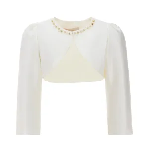 Cream Cropped Satin Cardigan