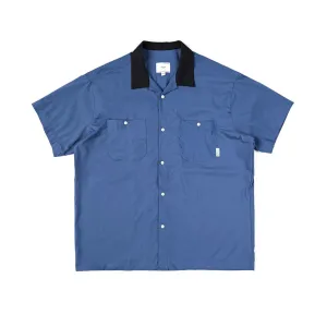 Cuban Collar Vintage Shirt Blue