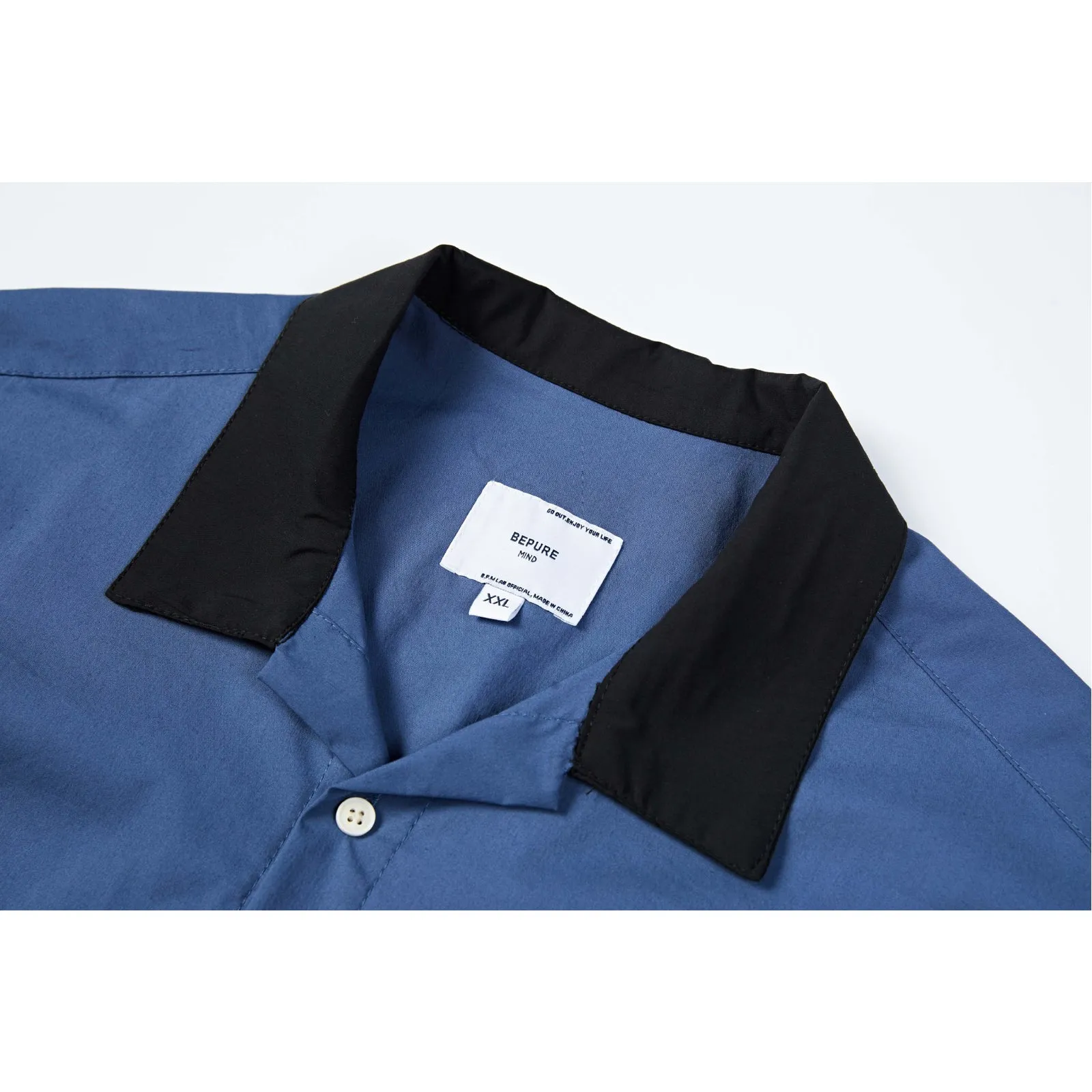 Cuban Collar Vintage Shirt Blue