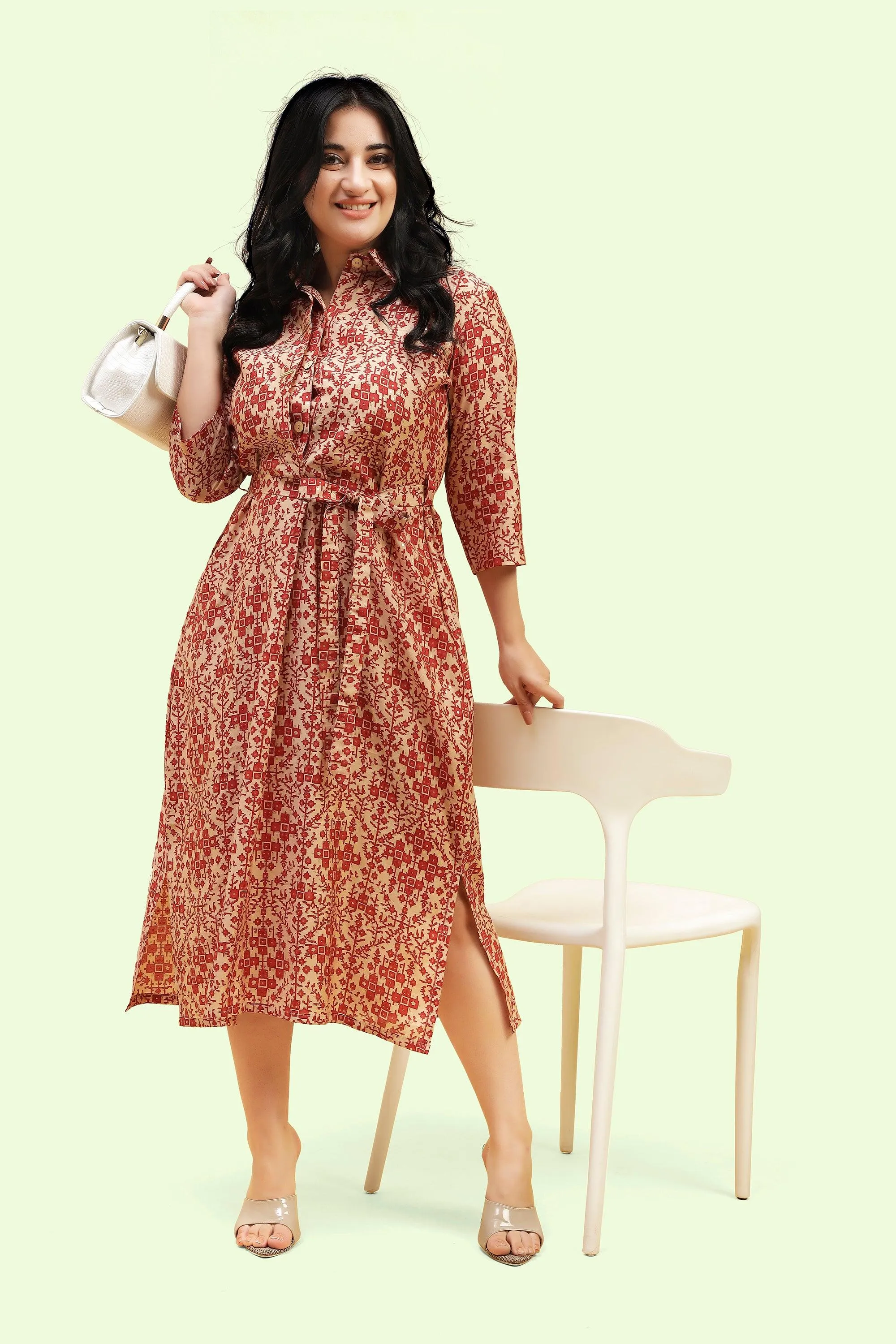 Curvy Lane Women Plus Size Shirt Dress with Fabric Belt