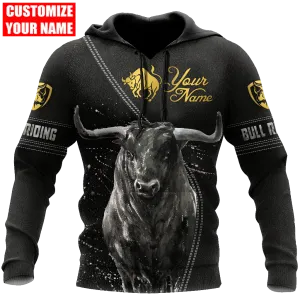 Custom Name Black Bull Riding Hoodie, Best Gift For Cowboy