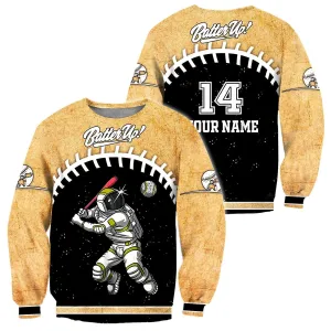 Customize Name & Number Astronaut Yellow Batter Up Baseball Sweatshirt Hoodie Christmas Shirts For Men And Women