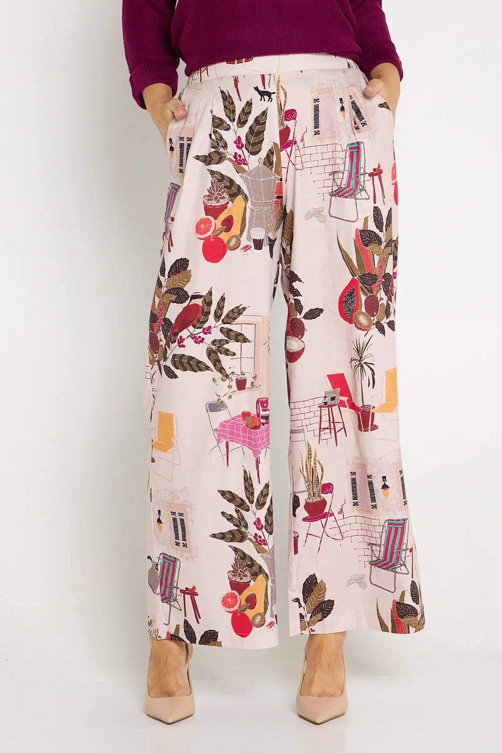 Daria Wide Leg Pants - Pink Tea Time