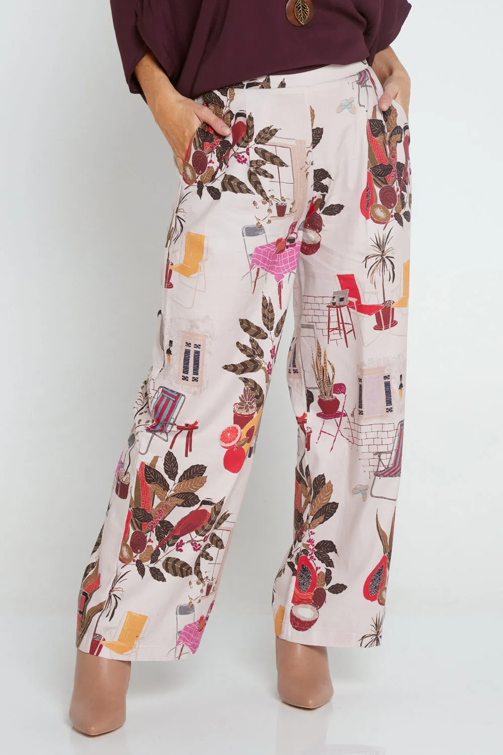 Daria Wide Leg Pants - Pink Tea Time