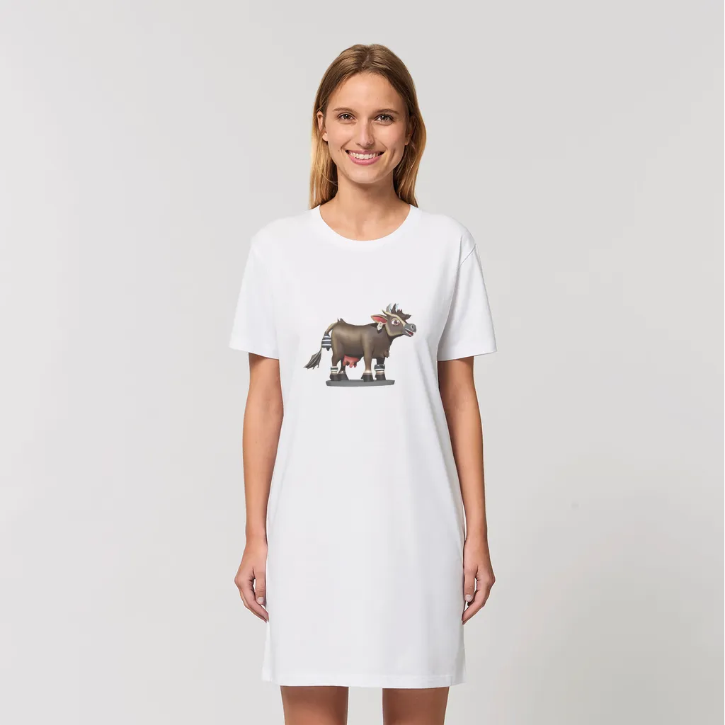 Dark Brown Cow Organic T-Shirt Dress