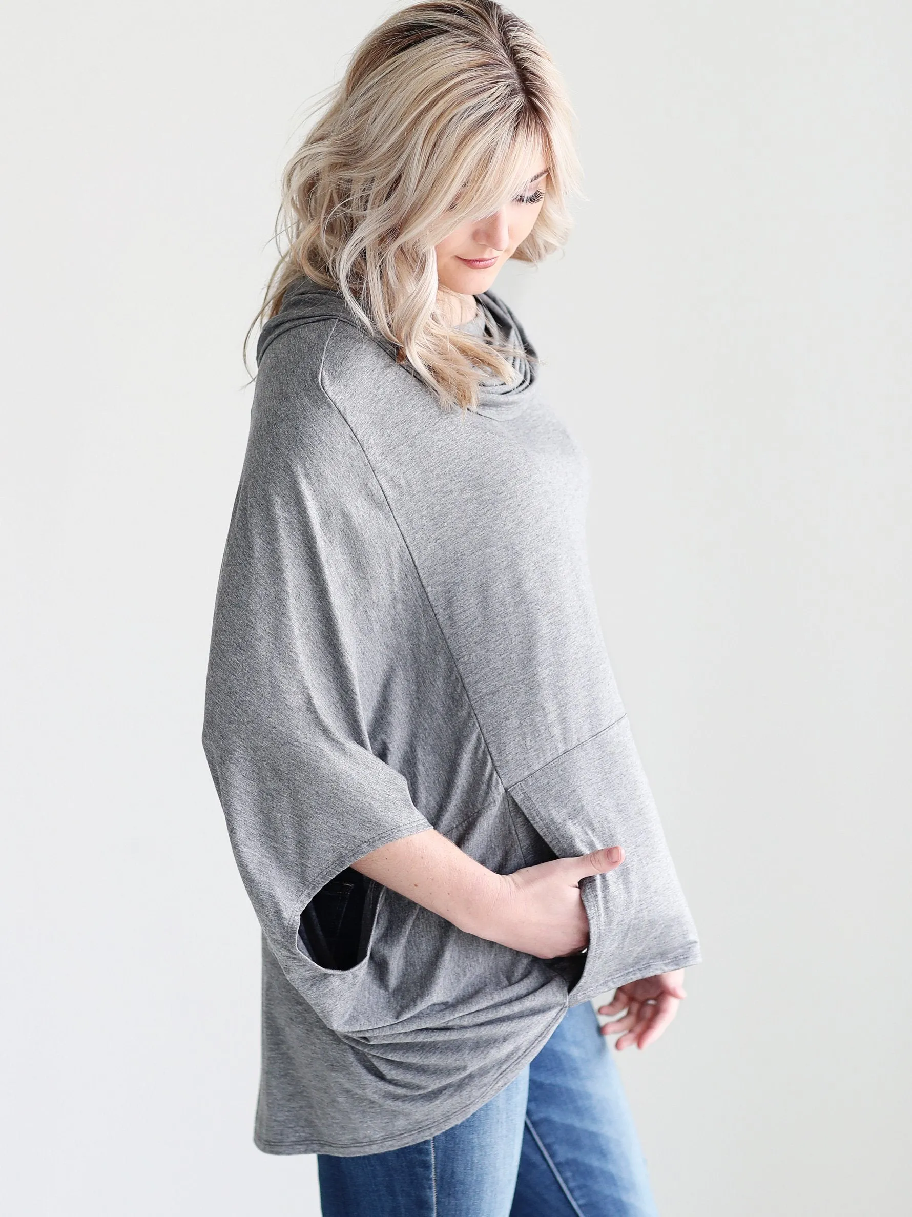 Dark Heather Gray DLMN Cowl Neck Poncho