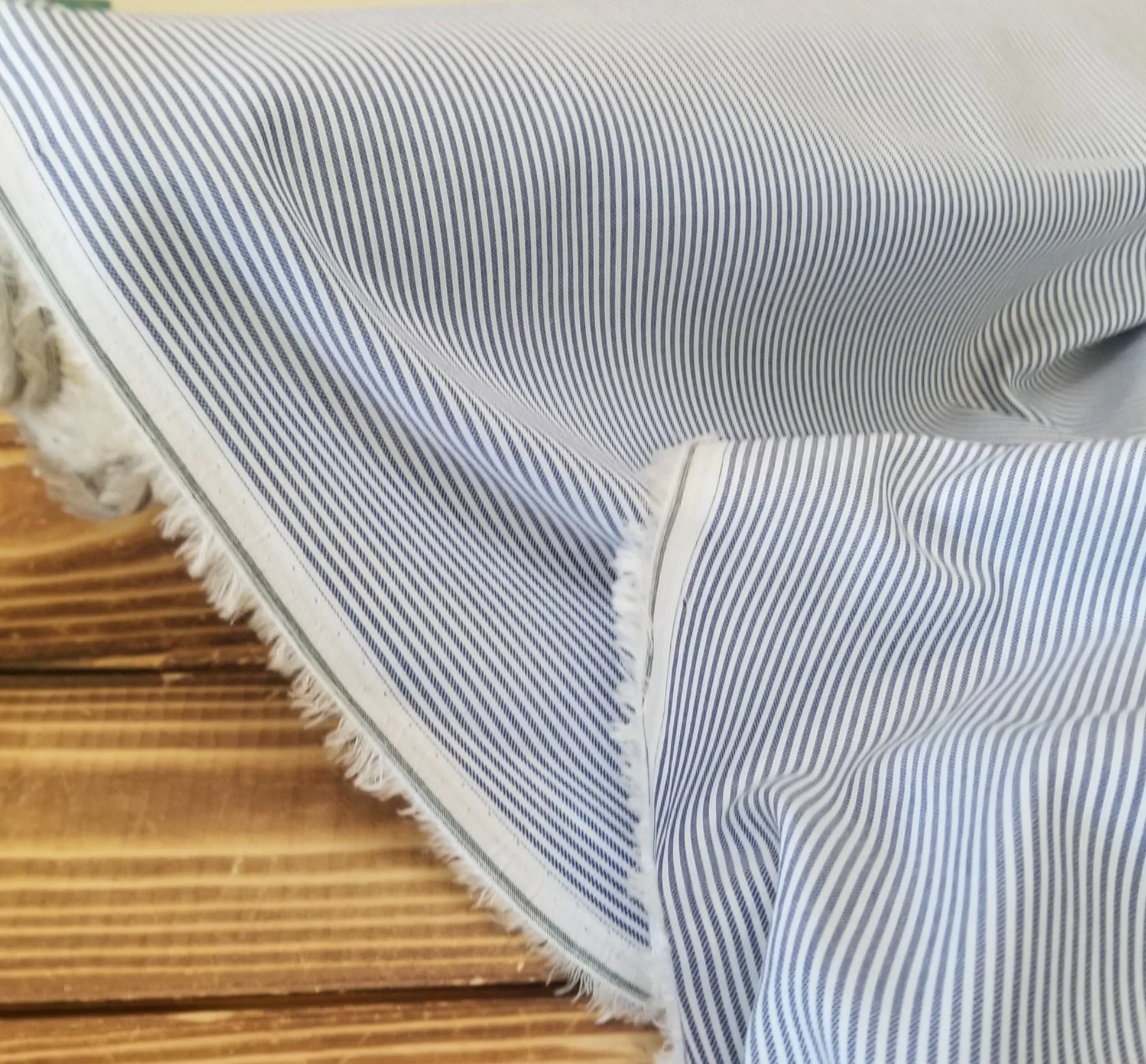 Designer Deadstock Cotton Shirting Vertical Micro Stripe Navy and White Woven- by the yard