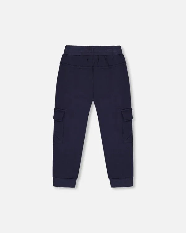 Deux Par Deux Fleece Sweatpants with Cargo Pockets - Navy