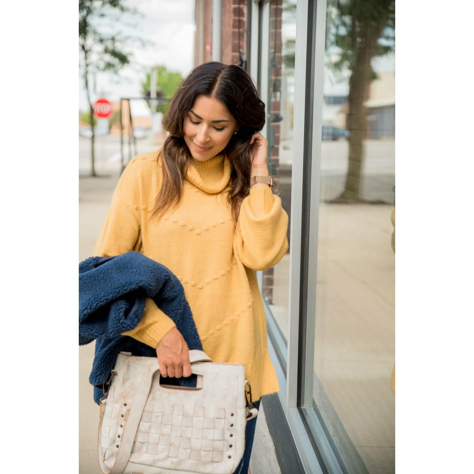 Dot Accent Cowl Neck Sweater