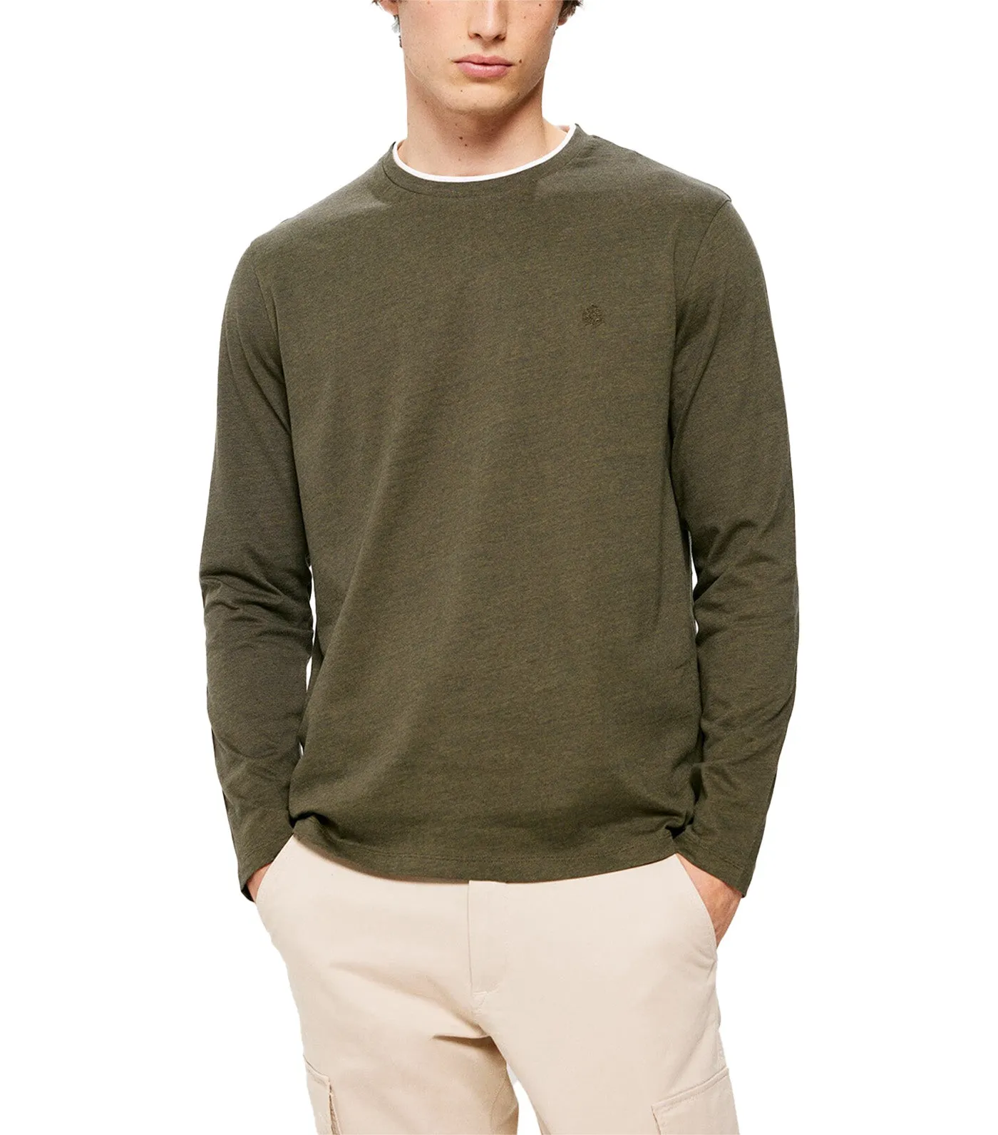 Double Microstripe Long Sleeve T-Shirt Khaki