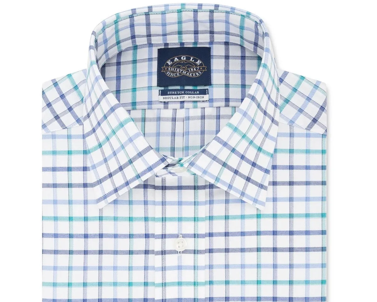 Eagle Men's Classic/Regular-Fit Non-Iron Flex Collar Check Dress Shirt Blue Size 17X34-35