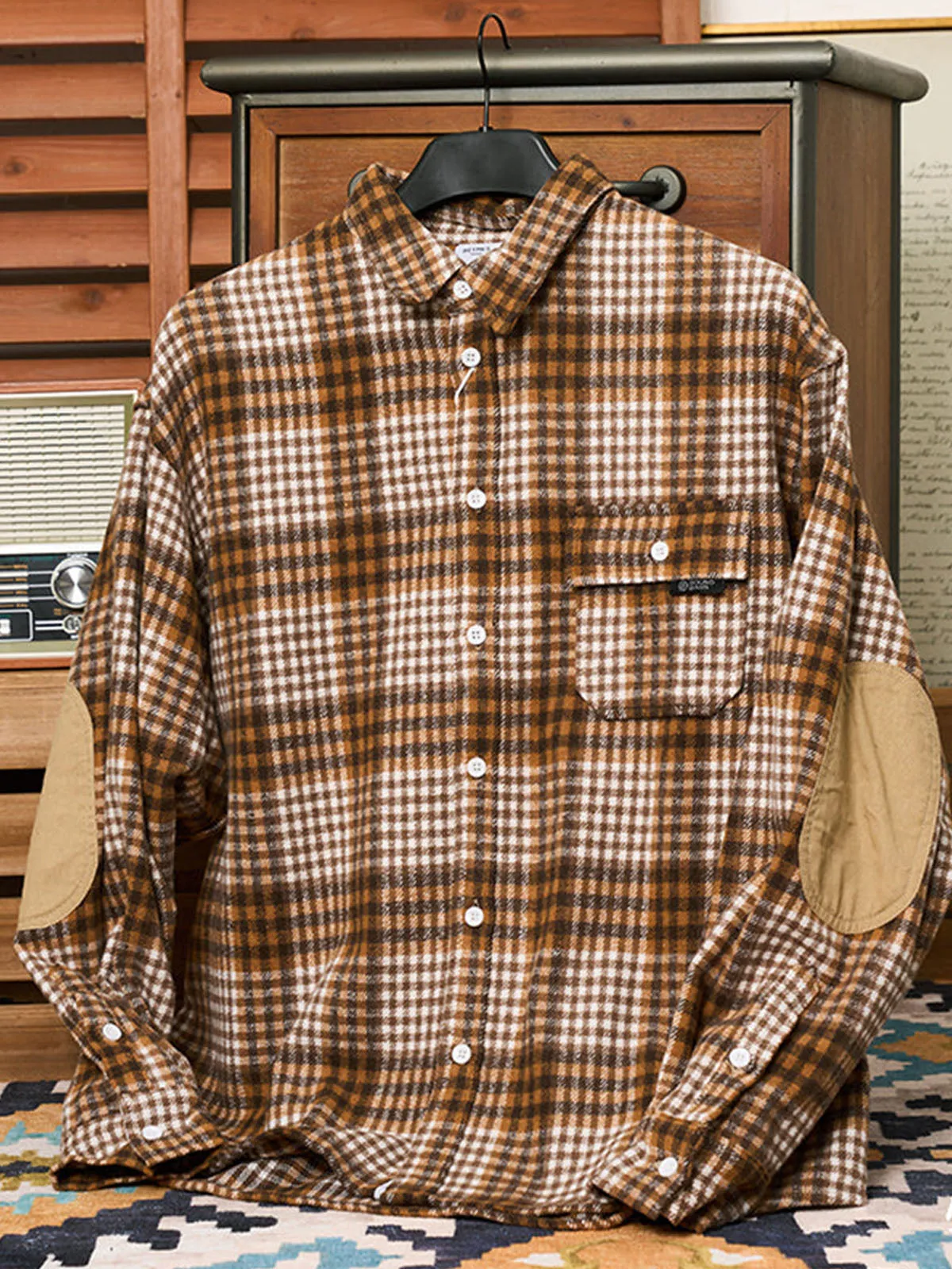 Elbow Patches Check Long Sleeve Shirt