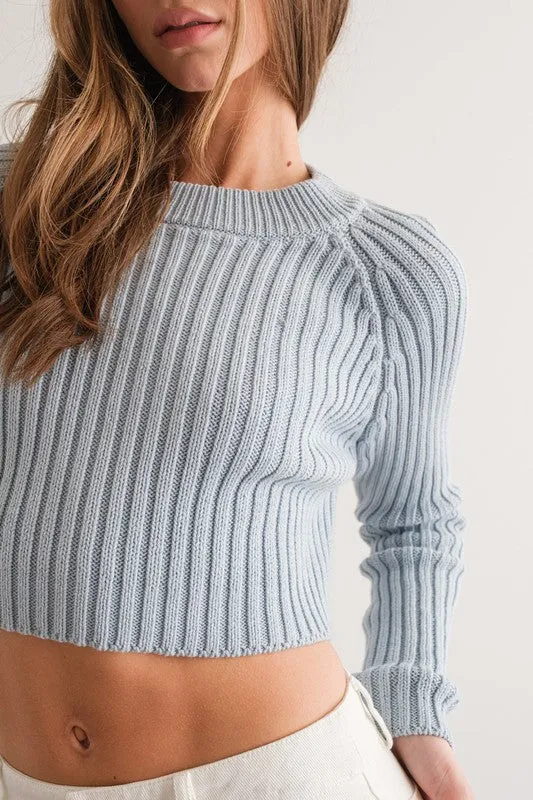 Elisa Mock Neck Long Sleeve Rib Knit Sweater Top