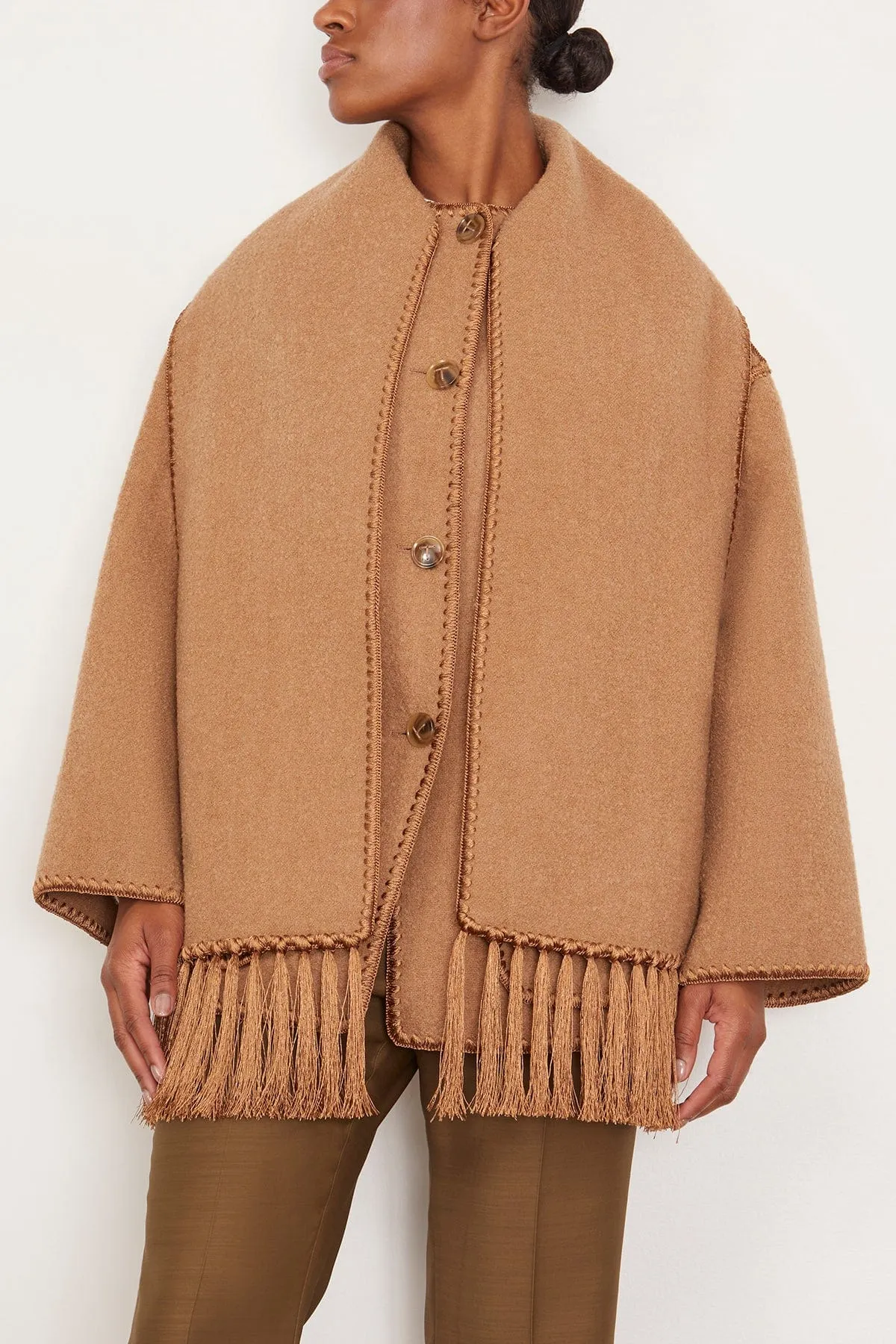 Embroidered Scarf Jacket in Camel