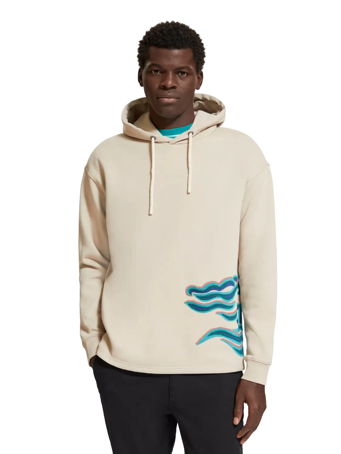 Embroidered Wave Hoodie (Beige) - S1756900795