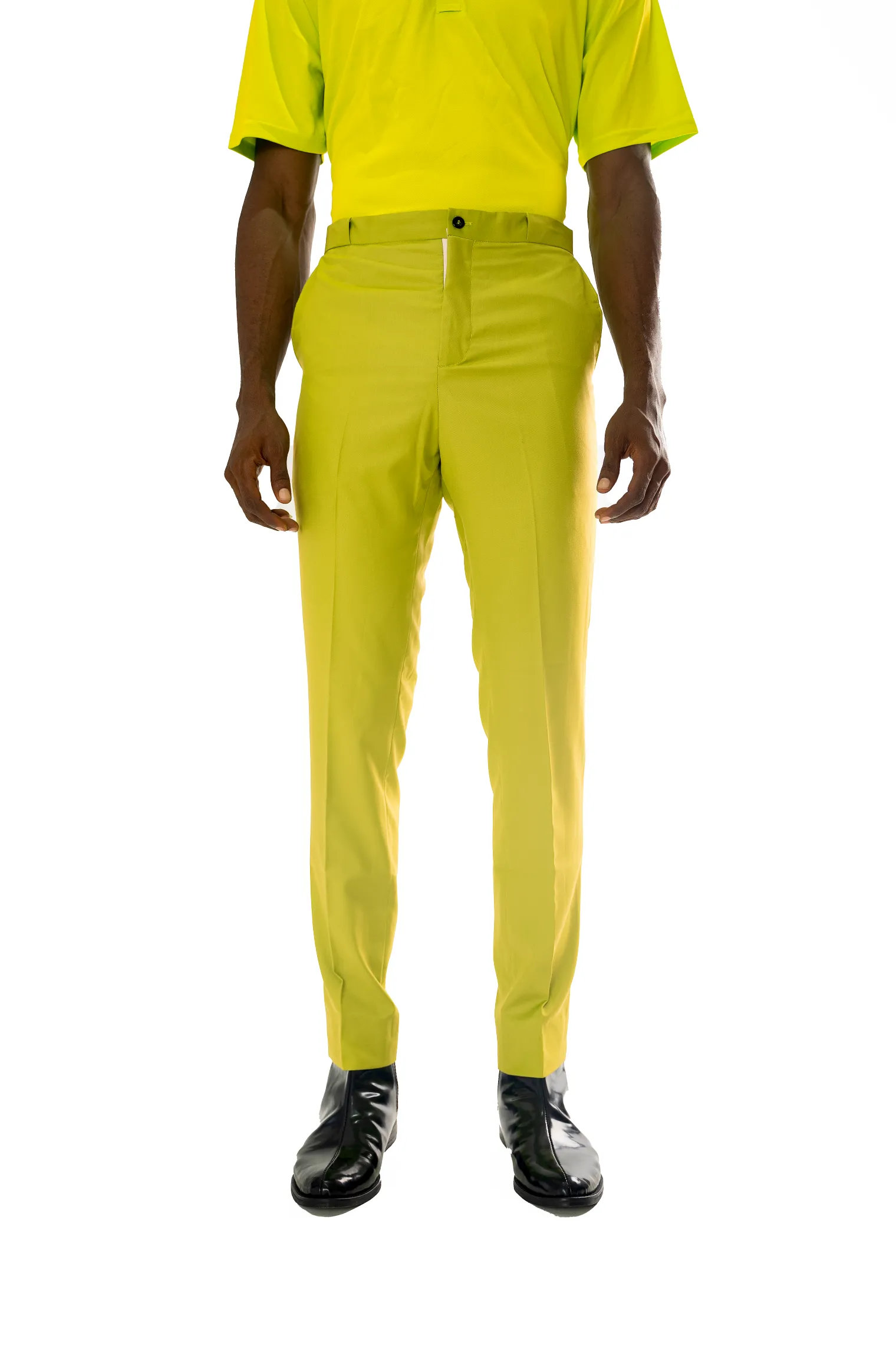 Extended Length Long Sleeve Wool Pants in Lime Green