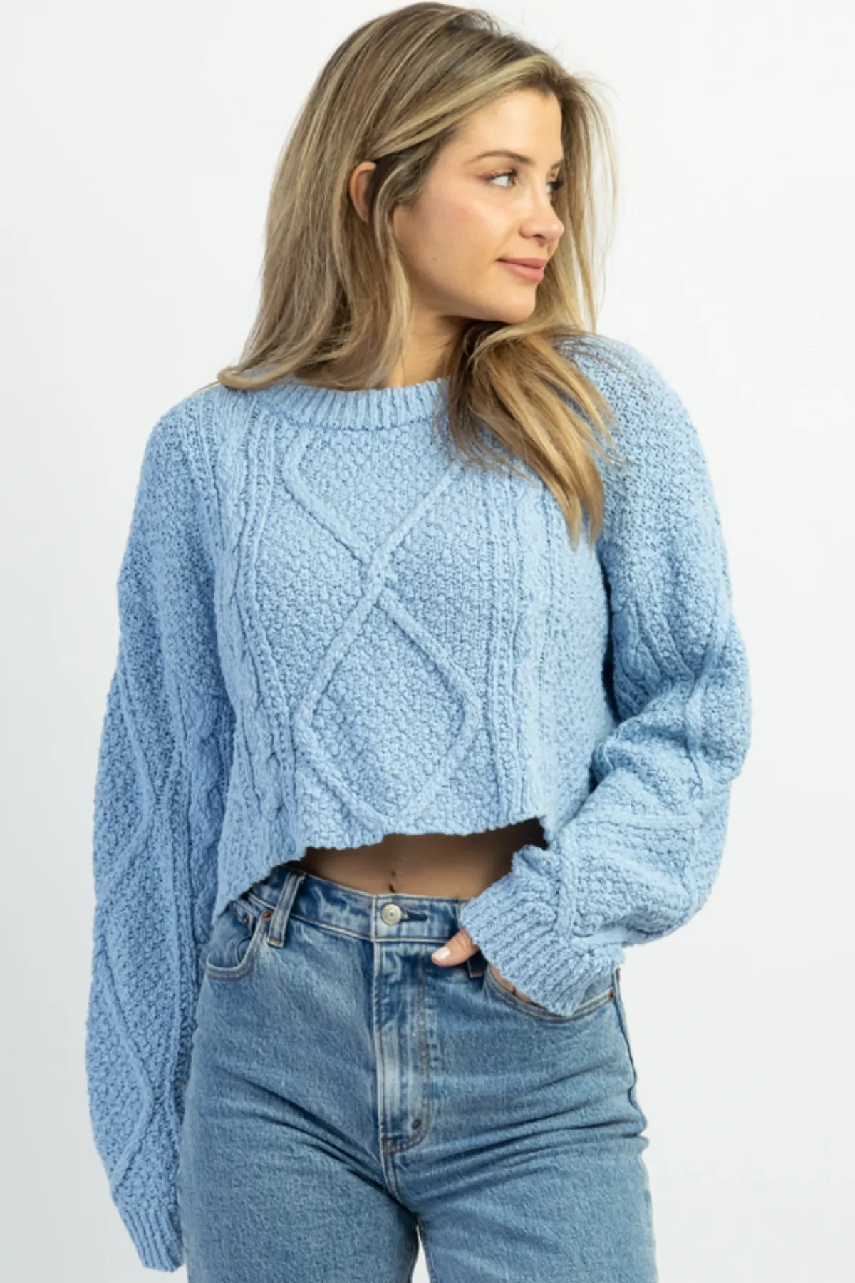 FAIRYTALE BABY BLUE CABLEKNIT SWEATER