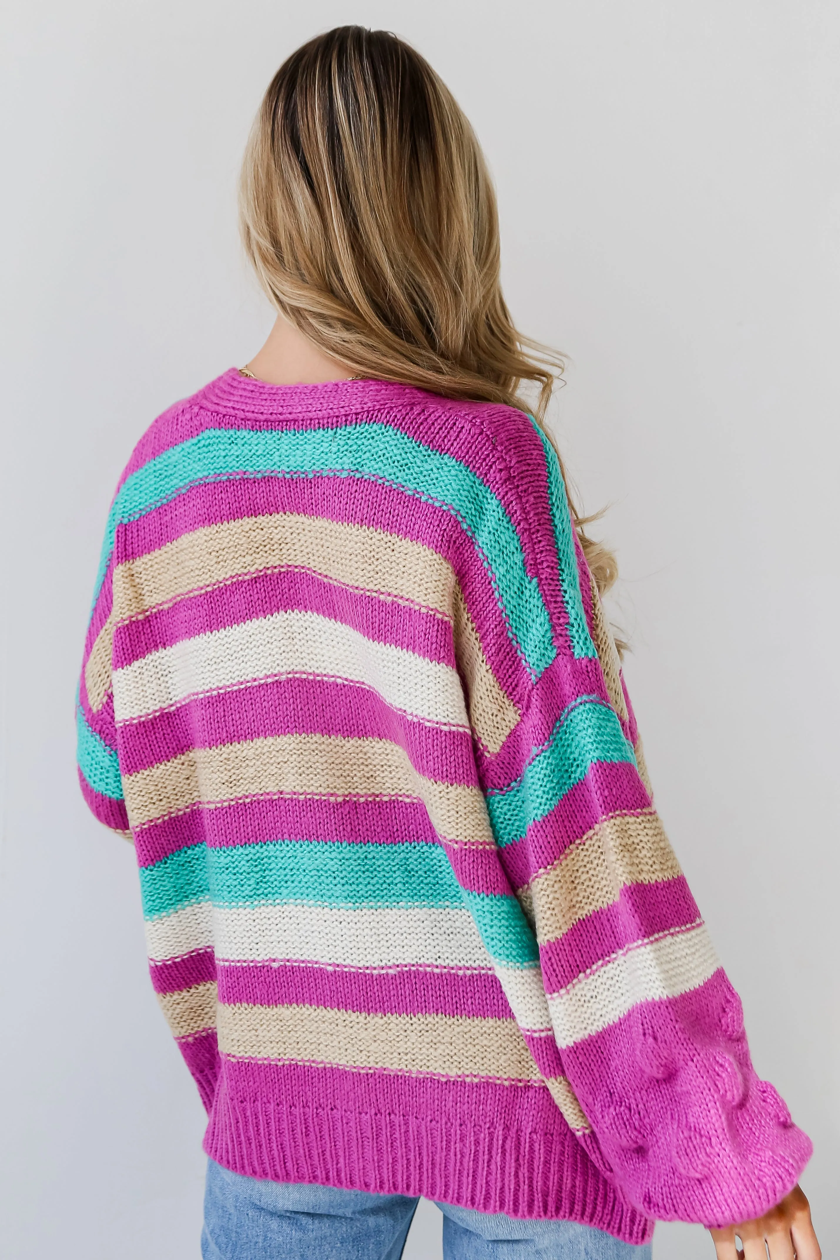 FINAL SALE - Easygoing Style Fuchsia Striped Sweater Cardigan