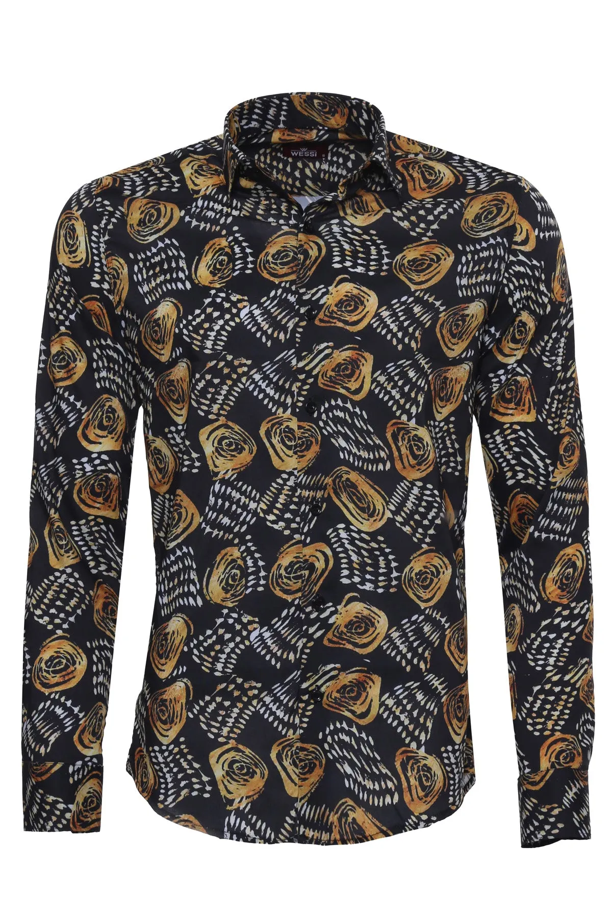 Floral Patterned Long Sleeves Slim Fit Black Men Shirt - Wessi