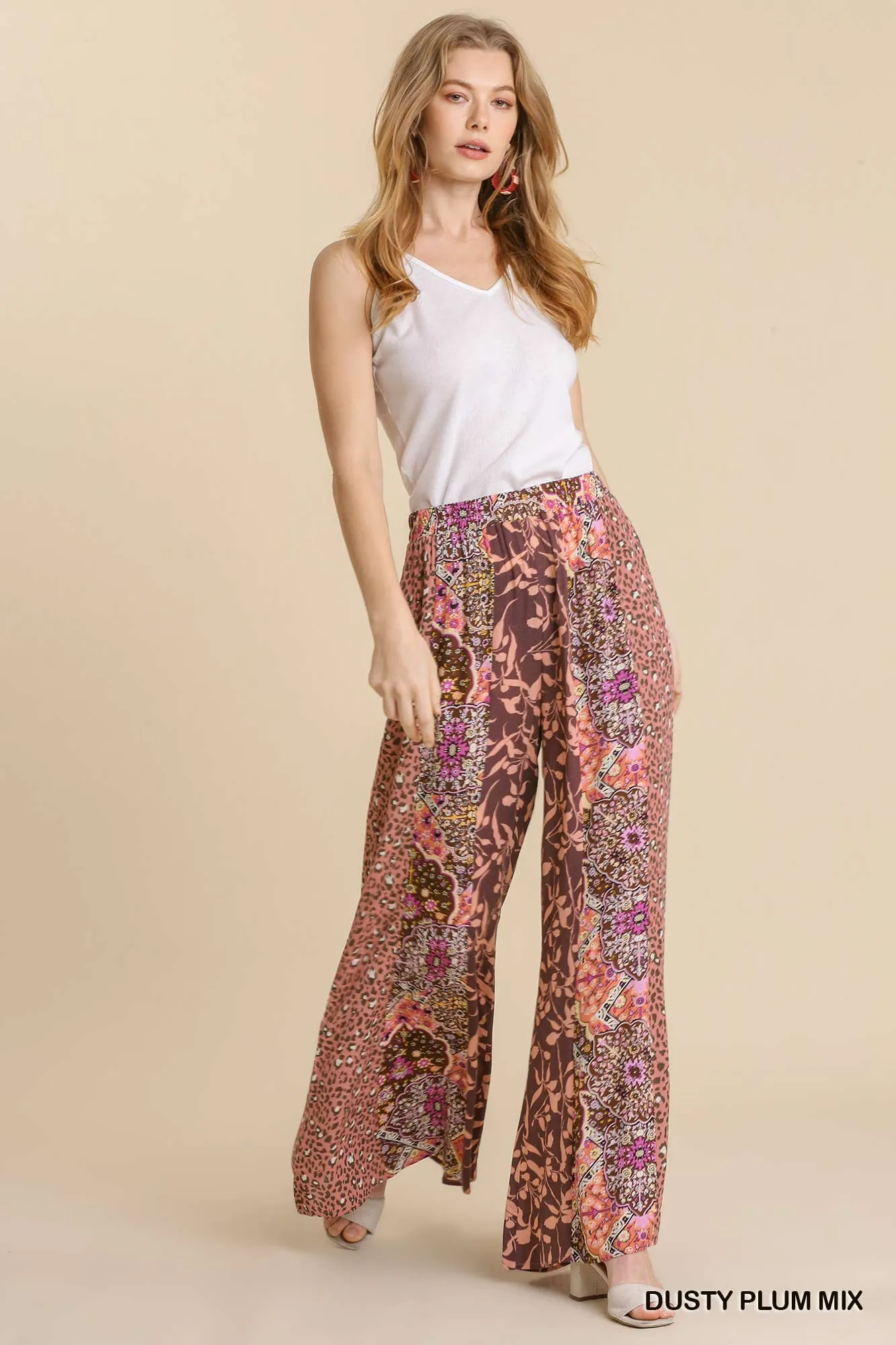 Floral Print Dusty Plum Wide Leg Pants