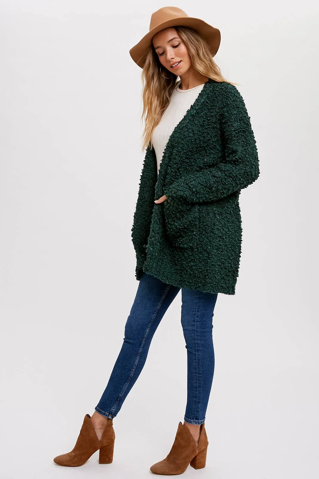 FLUFFY BOUCLÉ OPEN FRONT CARDIGAN