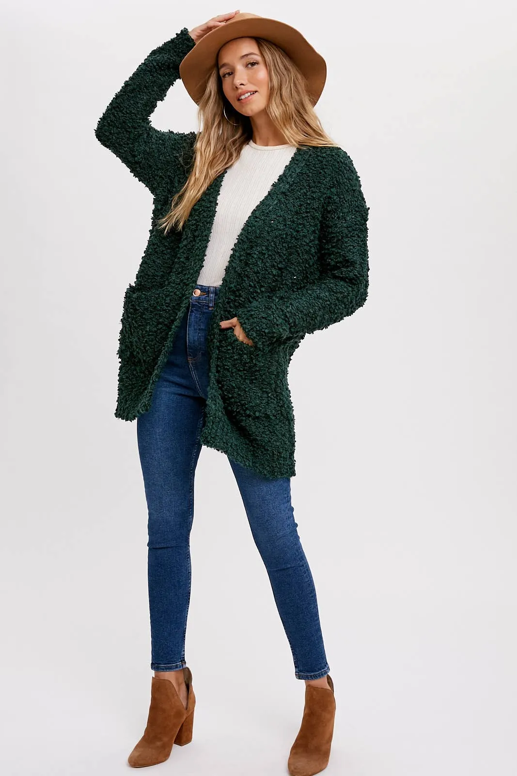 FLUFFY BOUCLÉ OPEN FRONT CARDIGAN