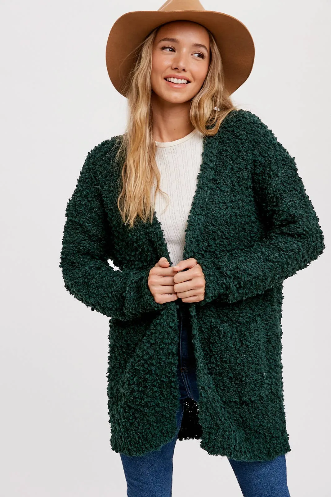 FLUFFY BOUCLÉ OPEN FRONT CARDIGAN