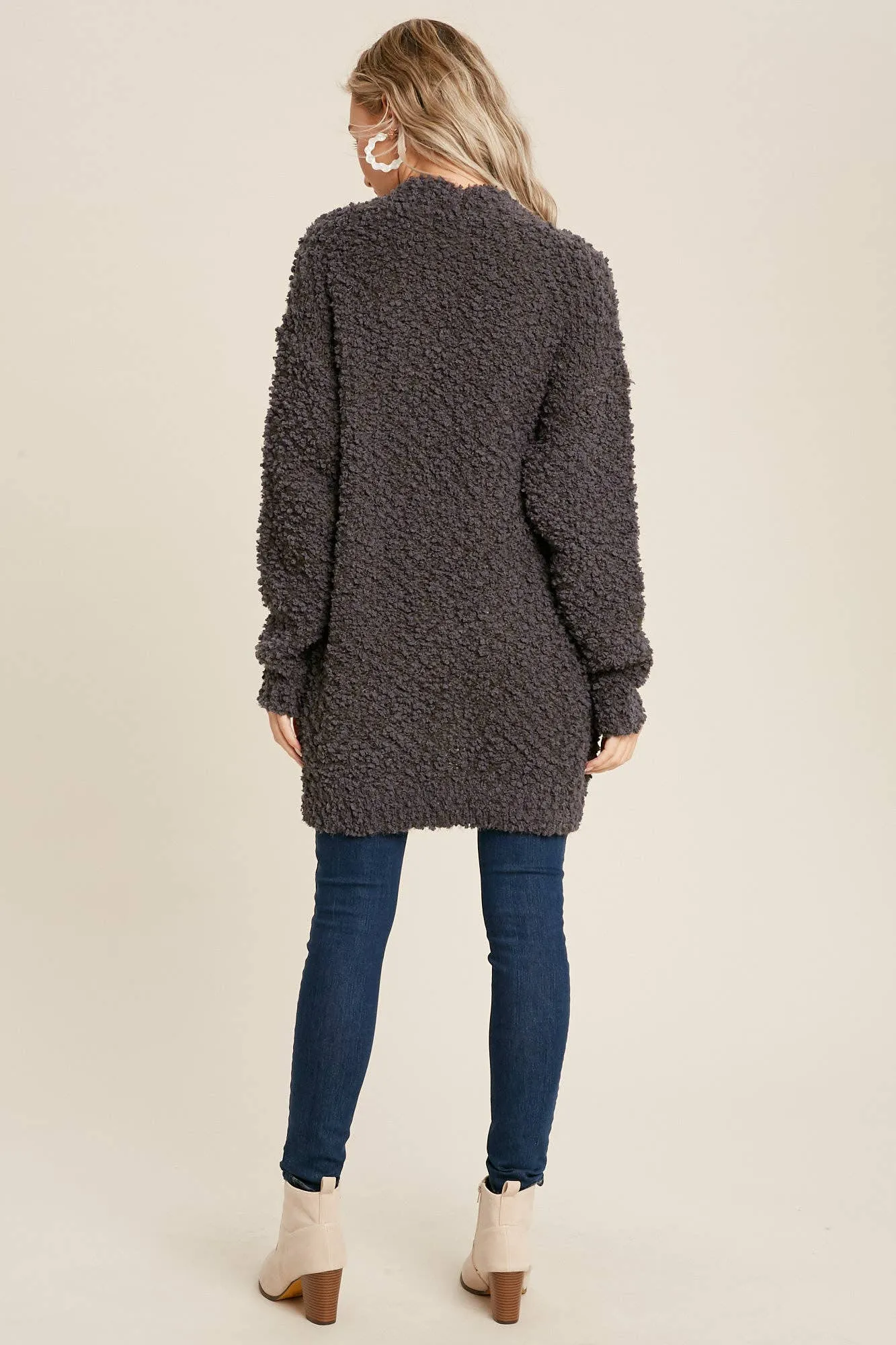 FLUFFY BOUCLÉ OPEN FRONT CARDIGAN