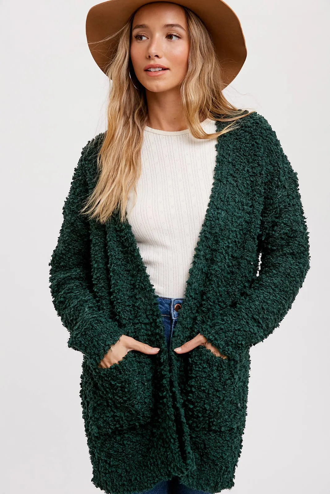 FLUFFY BOUCLÉ OPEN FRONT CARDIGAN