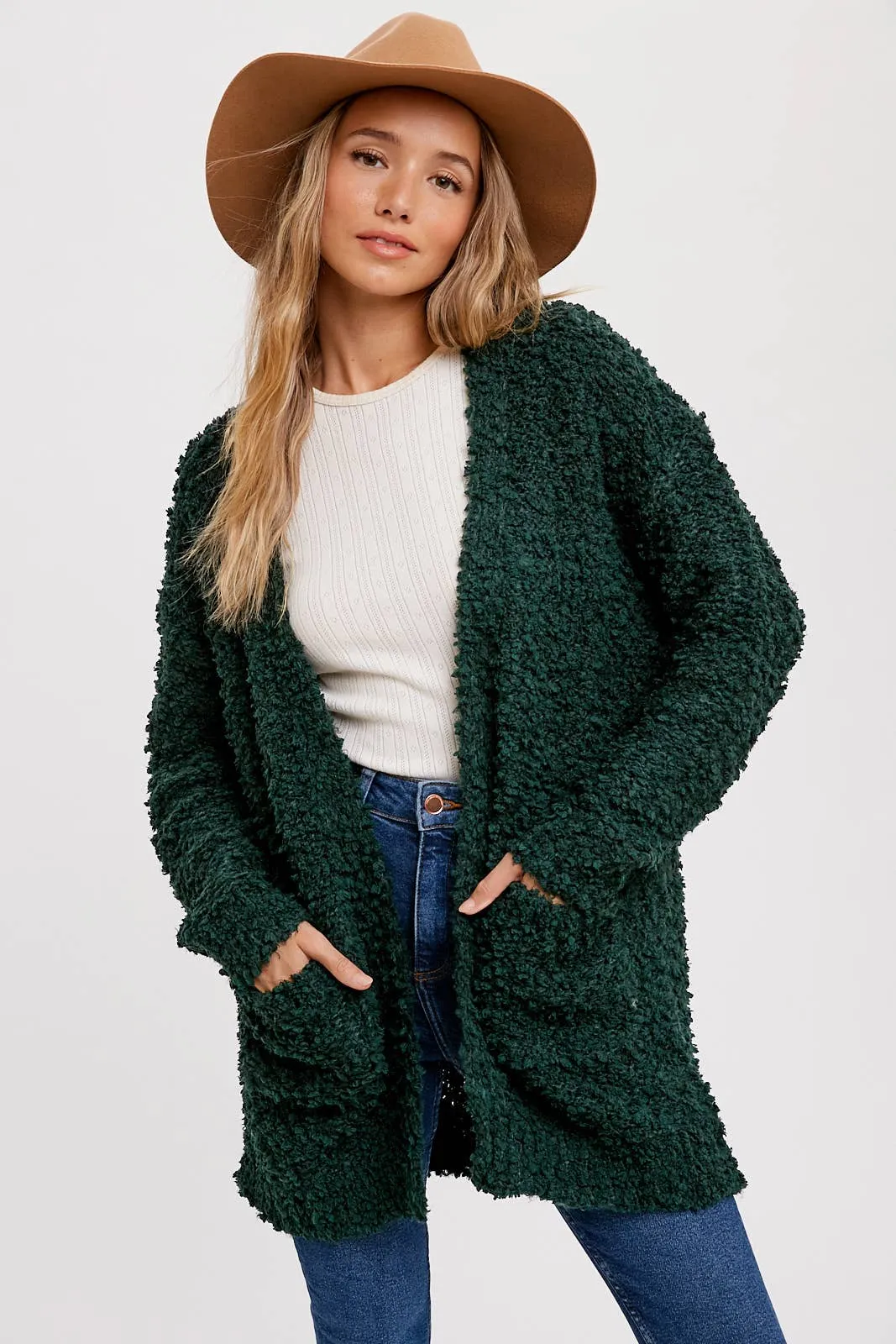 FLUFFY BOUCLÉ OPEN FRONT CARDIGAN