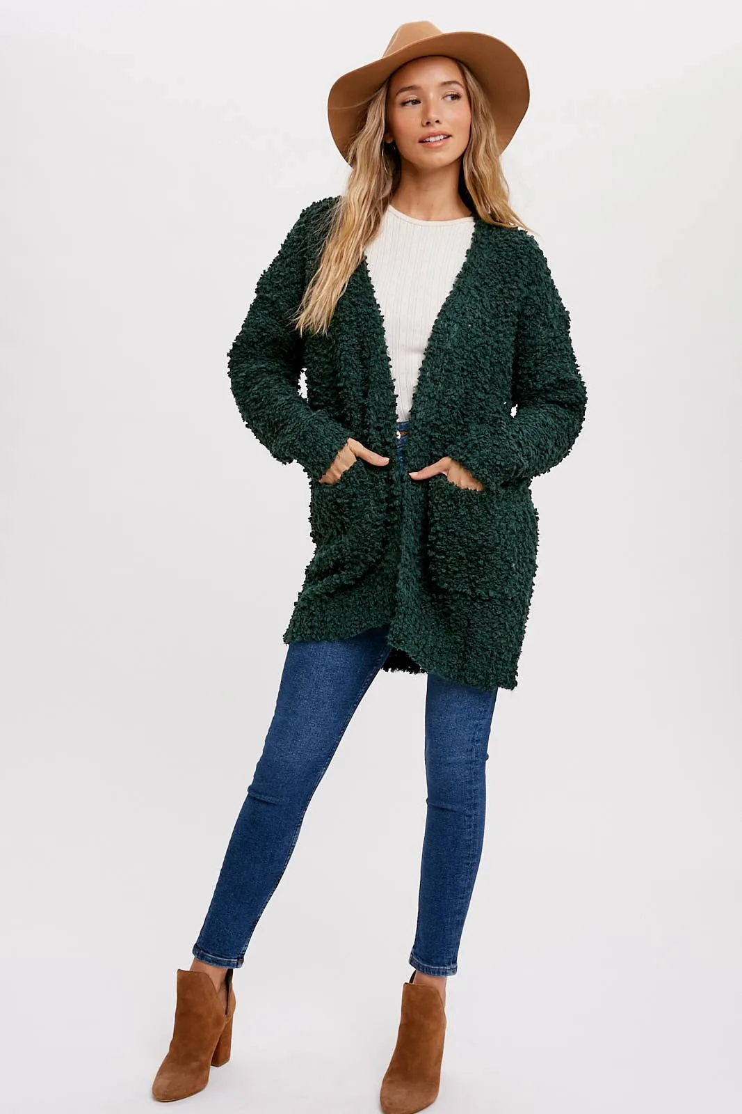 FLUFFY BOUCLÉ OPEN FRONT CARDIGAN