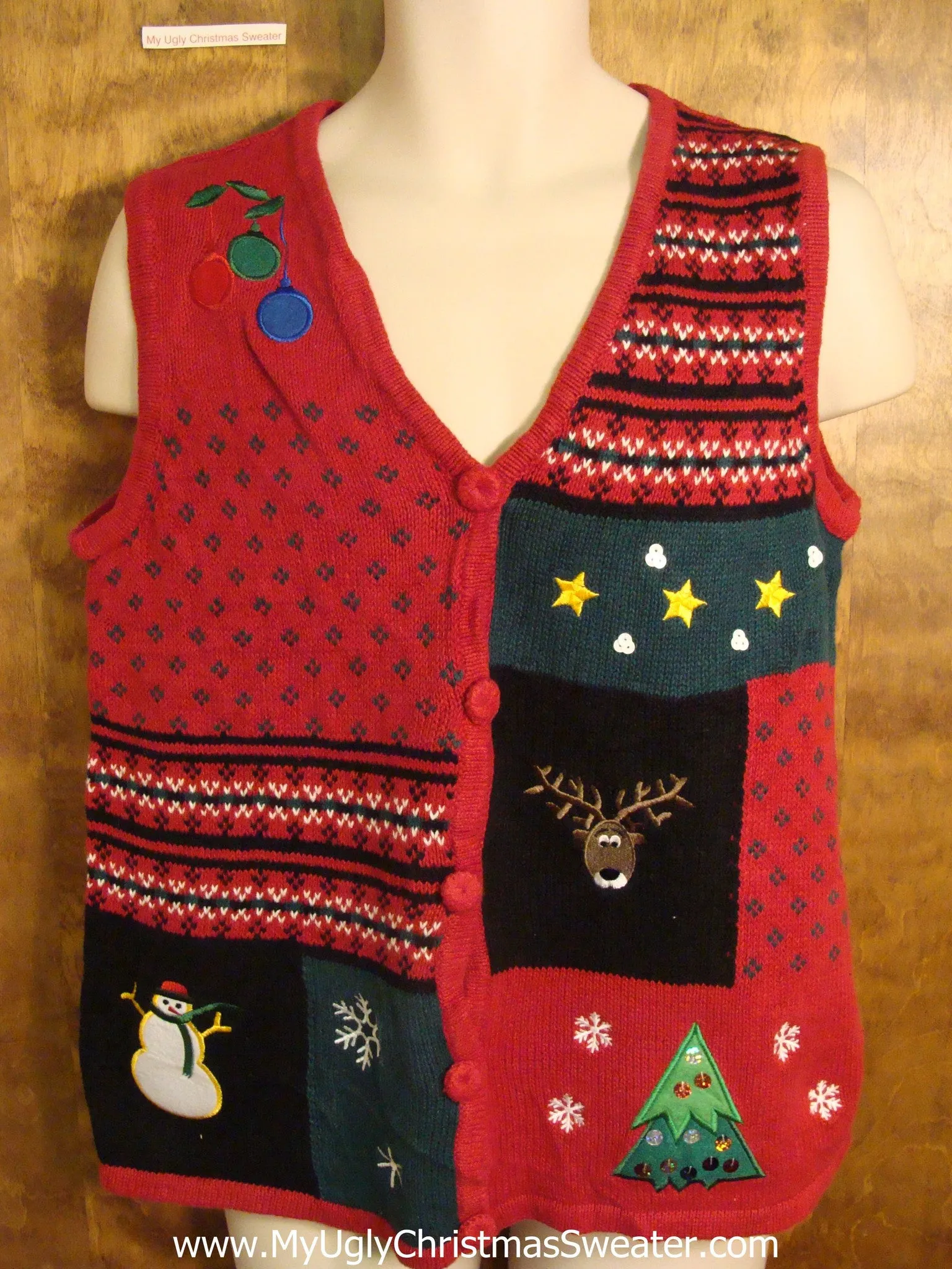 Funny Reindeer Ugly Red Christmas Sweater Vest