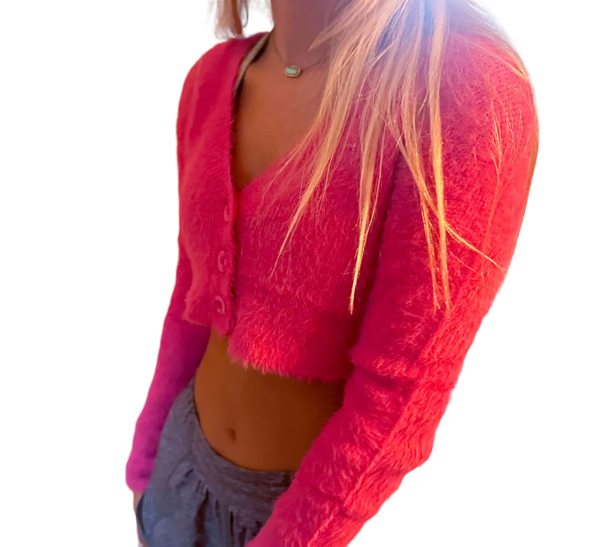 Fuzzy Hot Pink Crop Cardigan