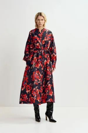 GALADRIEL SILK SHIRT DRESS BLACK/RED S