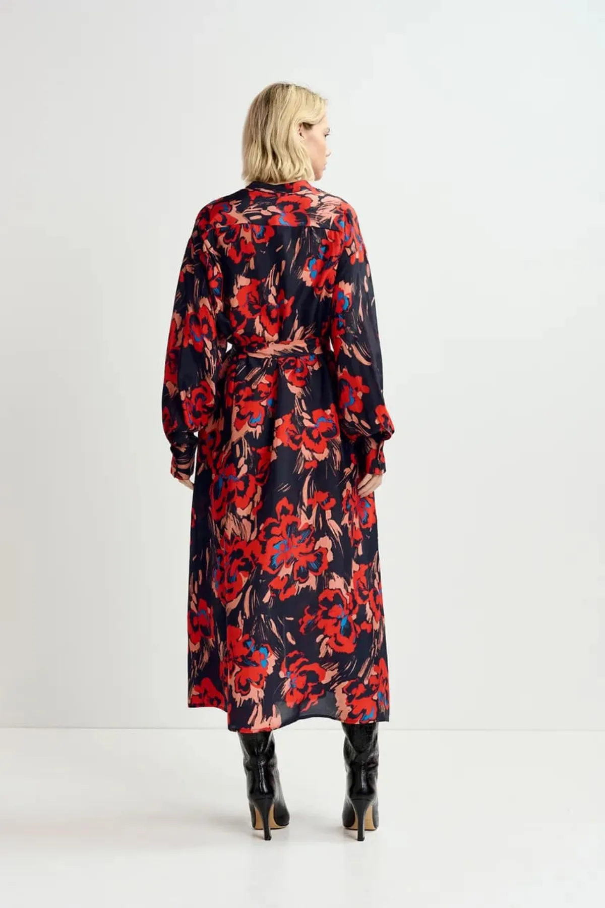 GALADRIEL SILK SHIRT DRESS BLACK/RED S