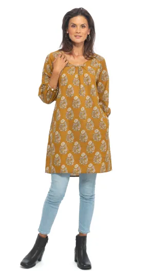 Gayatri Tunic - saffron - org.cotton blockprint